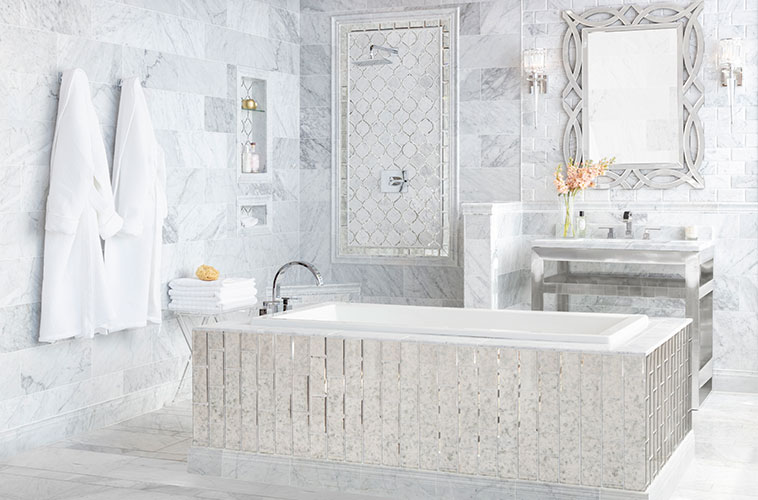 bathroomdesign bathtub white marble mosaic